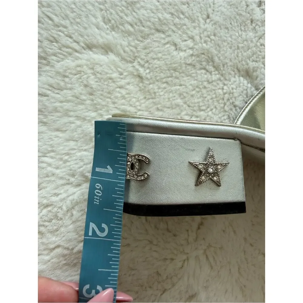 CHANEL vintage silver sandals with starts size 36EU Authentic